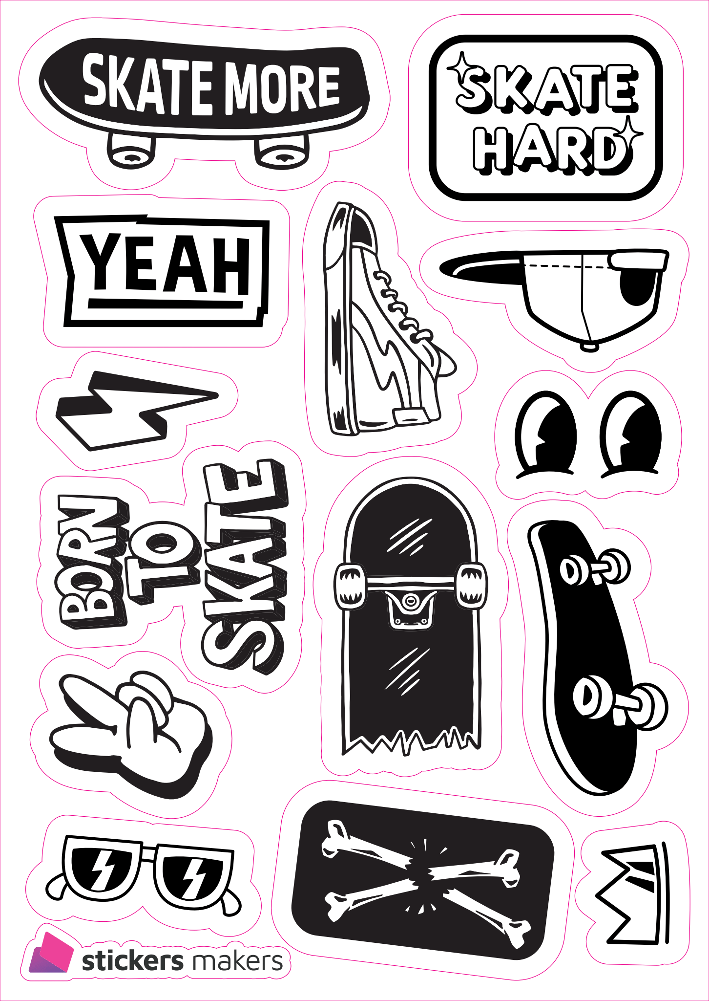Reflexní samolepky - SKATE black and white